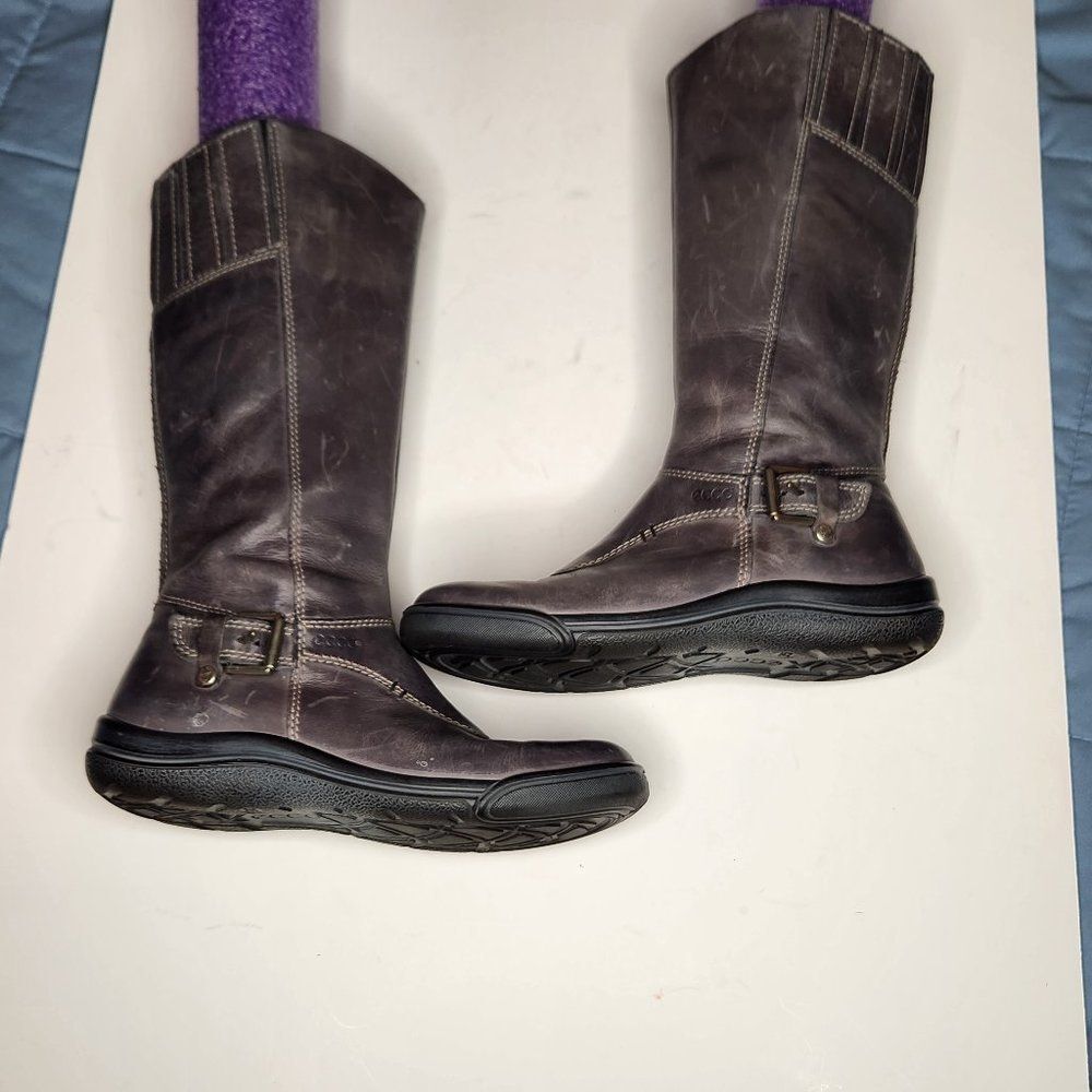 Ecco knee high boots gray burnished leather, size EU35